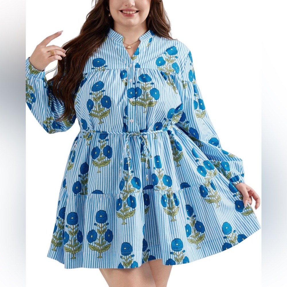 Blue and white boho dress Boho XL dress